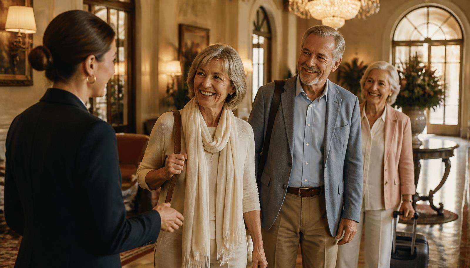 A KareVoyage host welcoming travellers into a sunlit hotel lobby